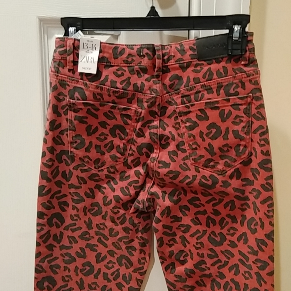 Zara Kids Skinny Red  Animal Leopard Print Jeans